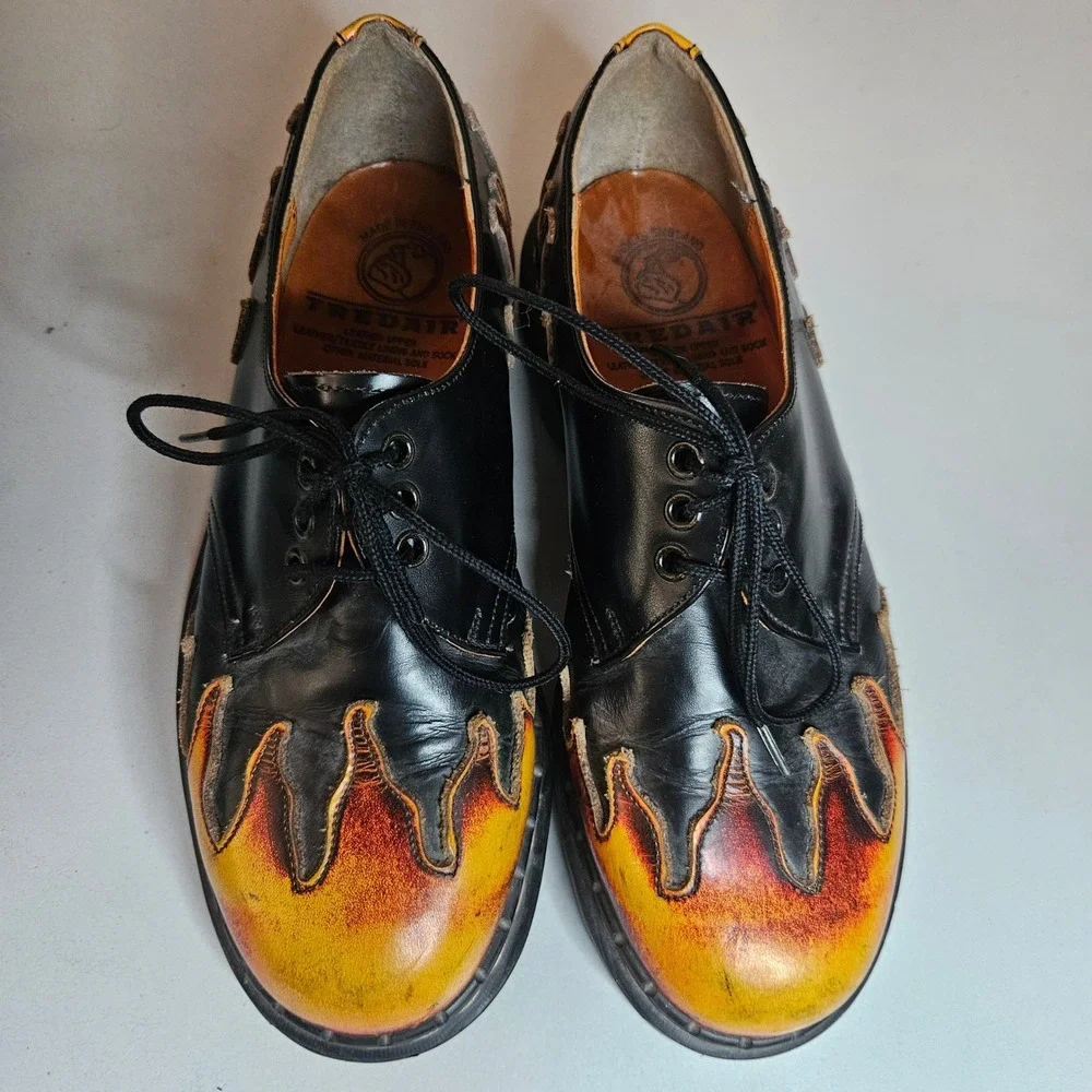 Tredair Made in England Black Leather Flame Oxford Shoes Vintage Size UK 6